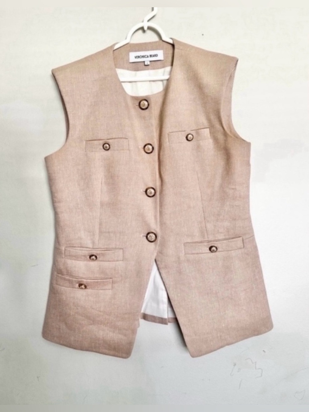Veronica Beard Tamara Linen Blend Vest Sandalwood Melange Size 10. - Picture 5 of 12